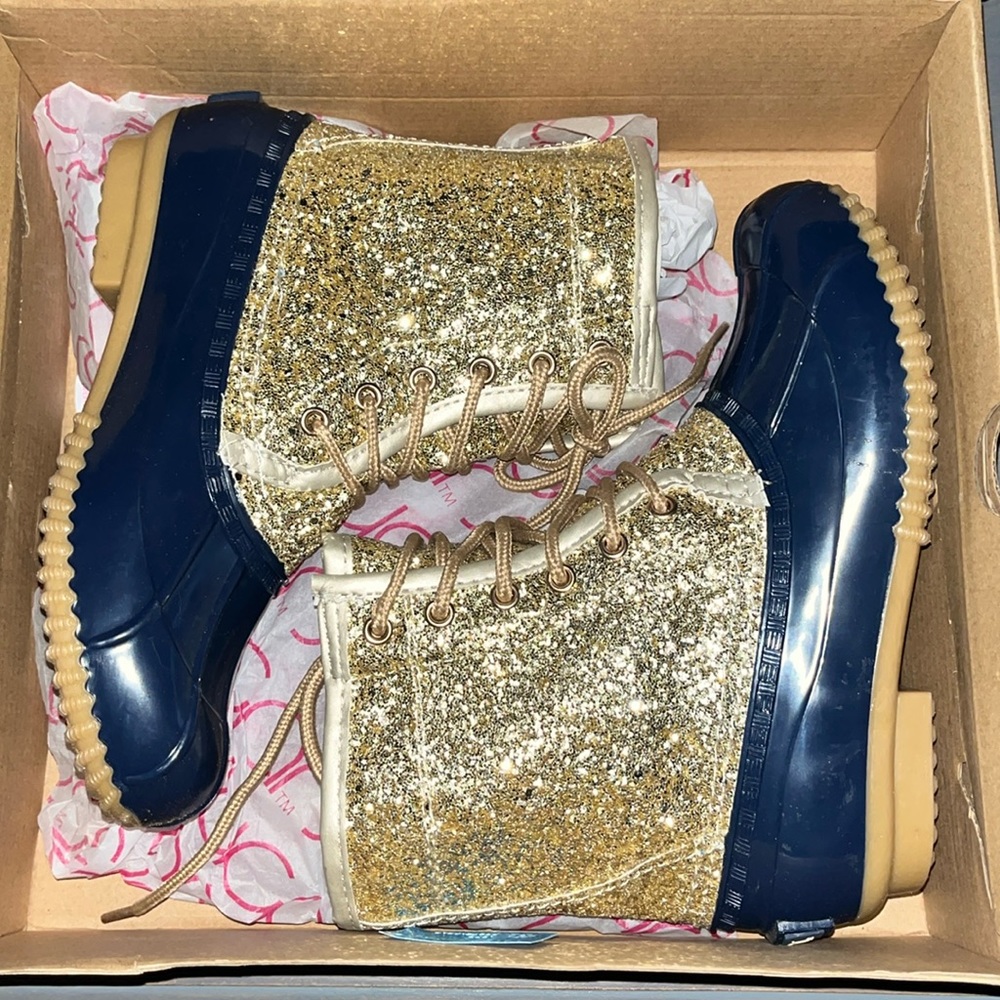 Gold Glitter Duck Boots 🥾